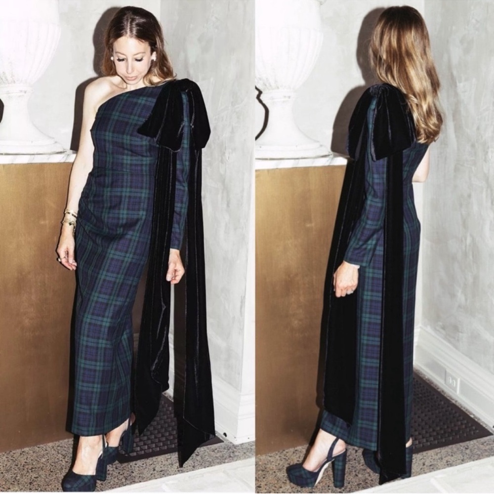 Antonio Melani x Born on Fifth Jennings Plaid Velvet Bow Detail Maxi Dress - Picture 5 of 16